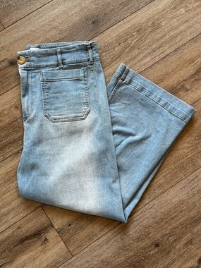 Anthropologie Maeve Colette Wide Leg Jeans 33 Patch Pocket High Rise Light Wash